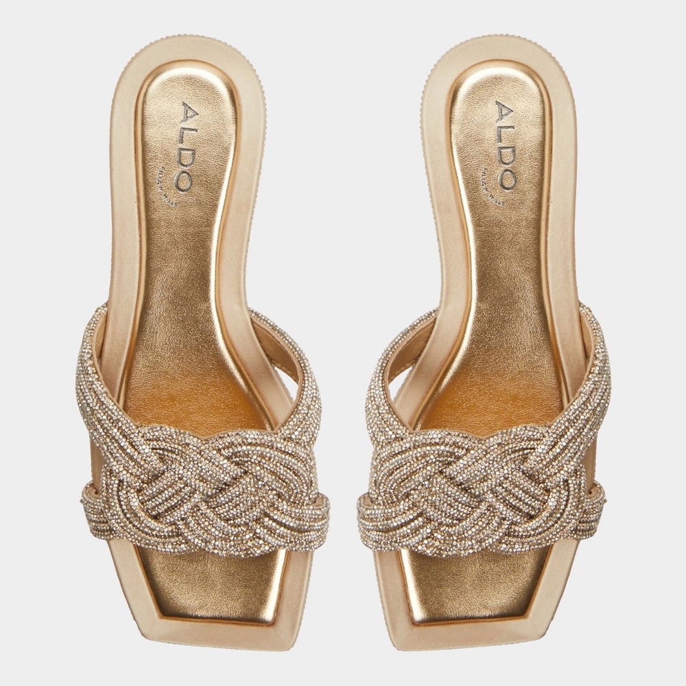 Aldo Metallic Gold Braided Beaded Slide Sandals